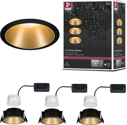 Paulmann Cole inbouwspot - set van 3 - zwart/goud mat - 3-traps dimbaar - warmwit -