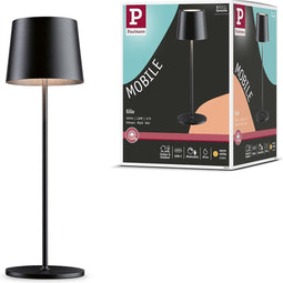 Paulmann Gilo -Tafellamp - mobiele - IP44 - 2700K - dimbaar - USBC - zwart - kunststof/metaal