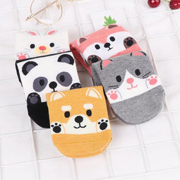 Paw Up Smiling Socks® - Leuke sokken - Verjaardagscadeau - Schattige sokken - 5 Paar - Maat 35-43 - Enkelsokken - Katoen - Cadeau voor haar