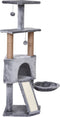 PawHut Kattenboom 4 verdiepingen krabpaal kattengrot sisal palen krabplank pluche grijs D30-254