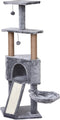 PawHut Kattenboom 4 verdiepingen krabpaal kattengrot sisal palen krabplank pluche grijs D30-254