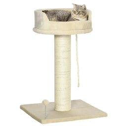 PawHut Kattenboom met krabpaal en kattenbed, inclusief kattenspeelgoed, 55 x 55 x 83 cm, Beige