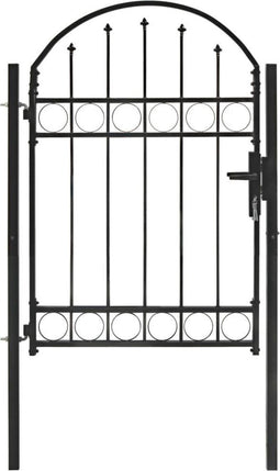 vidaXL - Poort - met - gebogen - bovenkant - 100x125 - cm - staal - zwart