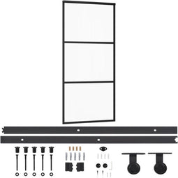 vidaXL - Schuifdeur - met - beslag - 90x205 - cm - aluminium - en - ESG-glas