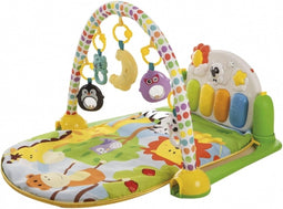 Babygym–Activiteitencentrum-Speelmat-Baby-Speelgoed-vanaf 0 jaar-Met Pianowand-5 Speeltjes-Educatief-Vrolijk-Thema Dieren – Kraamcadeau