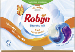 Robijn - Wascapsules 3-in-1 - Stralend Wit met White Serum - (26 stuks)