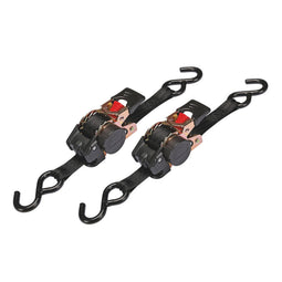 Toolland Set spanbanden, 2 stuks, tweedelig, met ratel en S-haken, zelfoprollend, voor het vastzetten van lichte ladingen, max. 300 kg, polyester, zwart, 3 m x 25 mm