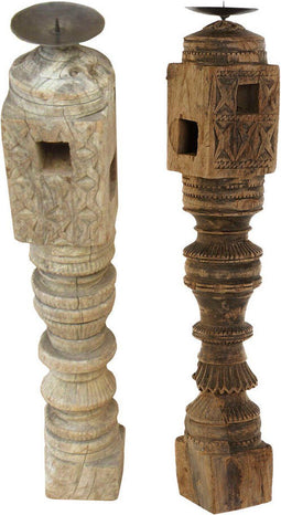 Kaarshouder Home Esprit Natuurlijk Hout 8 X 8 X 50 Cm (2 Stuks)