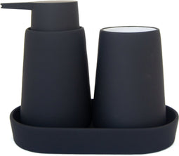5Five Badkamerset Cocoon - Zeeppomp / Beker / Schaaltje - Zwart kohl