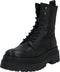 PS Poelman Korio - Leren Chunky Plateau Combat Veterlaarzen - Zwart - Dames - Maat 38