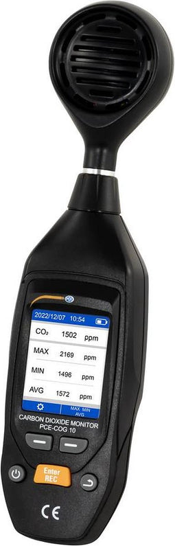 PCE Instruments PCE-COG 10 CO₂-meter 0 - 9999 ppm Met temperatuurmeting, Met datalogger, Met USB-interface Kalibratie F