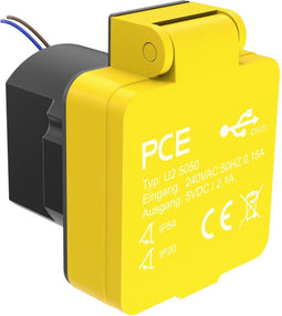 PCE U25050 Stopcontact (opbouw) Met USB-laaduitgang IP54 Geel
