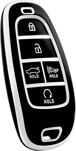 Autosleutel hoesje - TPU Sleutelhoesje - Sleutelcover - Autosleutelhoes - Geschikt voor Hyundai - zwart - E5 - Hyundai i20, Hyundai i30, Hyundai ix20, Hyundai ix35, Hyundai Bayon, Hyundai ionic electric, Hyundai Kona, Hyundai Kona Electric, Hyundai
