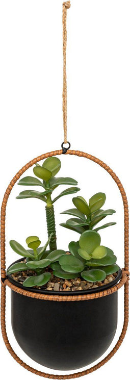 Atmosphera Kunstplant hangplant met pot - 16x16x31cm - Zwart/Groen