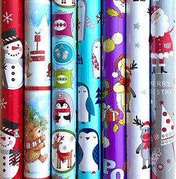 Kerstpapier voor kinderen - 7 rollen cadeaupapier - 350 x 70 cm - Multikleur