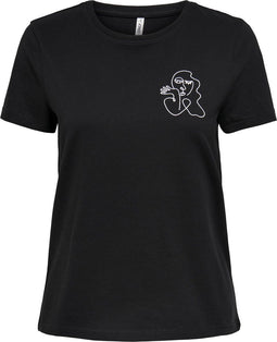 ONLY ONLKITA LIFE REG S/S OUTLINE TOP BOX JRS - Dames T-shirt - Hoge ronde hals met print - Maat XS