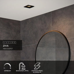 Lucide ZIVA - Inbouwspot Badkamer - 1xGU10 - IP44 - Aluminium Zwart