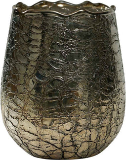 PTMD Davidson rond windlicht - H10 x Ø10 cm. - Glas - Zilver craquelé