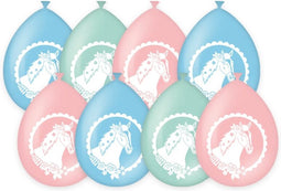Pd-Party Party Ballonnen Paarden 8 Stuks Pastel Roze/Blauw/Groen