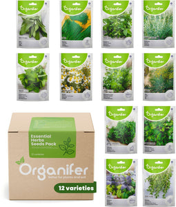 Kruidenzaden Pakket - 12 Essentiële Soorten - Moestuinzaden - Kruiden Zaden - Moestuin Pakket - Rozemarijn Plant - Citroenmelisse - Basilicum Zaden - Munt Zaden - Kruiden Zaadjes - Organifer