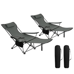 Woltu Campingstoel Set - Opvouwbare Ultralichte Relaxstoel met Armleuningen en Bekerhouder - Grijs -
