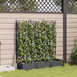 vidaXL - Tuinbak - met - Trellis - 3 - stuks - Zwart - 120x40x125,5 - cm