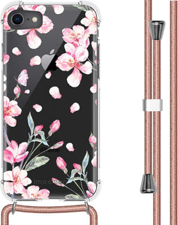 iMoshion Hoesje Geschikt voor iPhone SE (2022) / SE (2020) / 8 / 7 Hoesje Met Koord - iMoshion Design Hoesje met Koord - Roze / Transparant / Blossom Watercolor