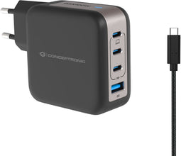 Conceptronic ALTHEA18B - Oplader - 100W Snellaadtechniek USB-C (3x) - Zwart