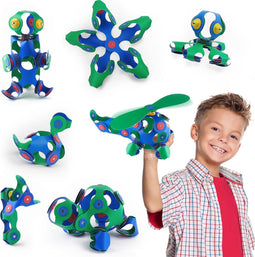 Clixo Crew - Magnetisch speelgoed - Flexibele onderdelen met spinner accessoires - Blauw/groen (30 stuks)