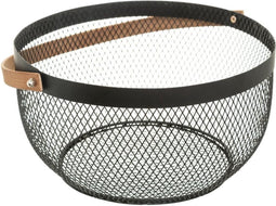 Fruitschaal/fruitmand met handvat rond zwart metaal 29 cm - Fruitschalen/fruitmanden - Draadmand van metaal