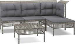 vidaXL - 5-delige - Loungeset - met - kussens - poly - rattan - grijs
