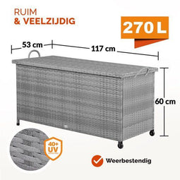 Casaria Opbergkist - Kussenbox 420L - Weerbestendig 122x56x61cm - Grijs