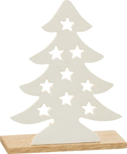 J-Line theelichthouder Kerstboom - aluminium/hout - naturel/wit - large