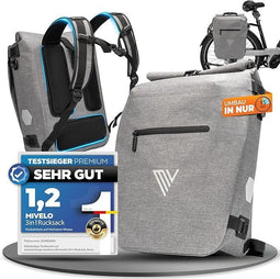 MiVelo Fietstas - 3-in-1 Rugzak & Schoudertas - Waterdicht - 20 liter - Grijs