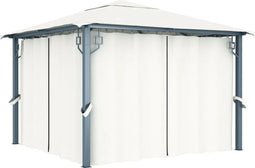 vidaXL - Prieel - met - gordijn - 300x300 - cm - aluminium - crème