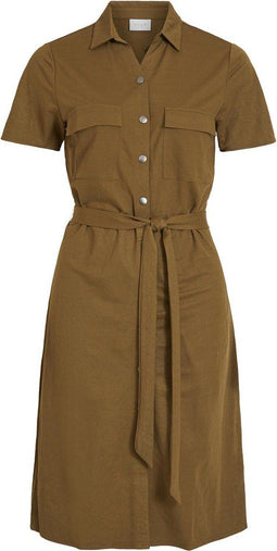 VILA VISAFINA S/S SHIRT DRESS - Dames Jurk - Totale lengte 105 cm bij maat S - Maat S
