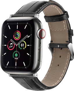 imoshion Lederen krokodil bandje - Geschikt voor Apple Watch 1, 2, 3, 4, 5, 6, 7, 8, 9, 10 (42 mm), SE - 38/40/41 mm - Zwart - One Size