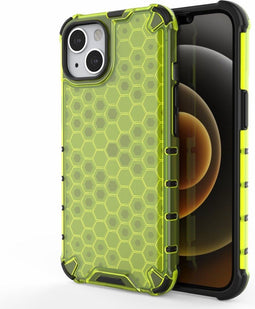 Lunso - Honinggraat Armor Backcover hoes - Geschikt voor iPhone 13 - Fluor Geel