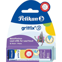 Pelikan - Griffix potloodstiften, 2 mm, HB, blister van 2 doosjes van 3 stuks