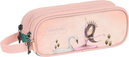 Pennenetui met 2 vakken Santoro Swan lake Grijs Roze 21 x 8 x 6 cm