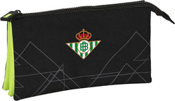 Pennenetui met 3 vakken Real Betis Balompié Zwart Limoen 22 x 12 x 3 cm