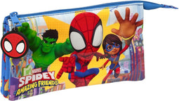 Pennenetui met 3 vakken Spiderman Team up Blauw 22 x 12 x 3 cm