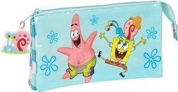 Pennenetui met 3 vakken Spongebob Stay positive Blauw Wit (22 x 12 x 3 cm)