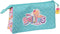 Pennenetui met 3 vakken The Bellies Paars Turkoois Wit 22 x 12 x 3 cm