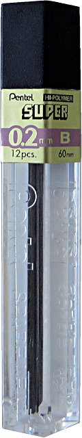 Pentel - Potloodstift pentel b 0.2mm 12st zwart | 12 stuks