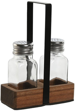 Peper- en Zoutvat Home ESPRIT Zwart Kristal Acacia 12 x 6 x 17,5 cm