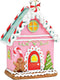 Peperkoekhuisje met LED - Handgemaakt - Poly - Roze - 11 x 16 x 6 cm