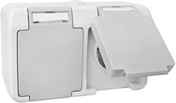 Peranova 102439 Pera Wandcontactdoos dubbel spatwaterdicht Lichtgrijs, Donkergrijs