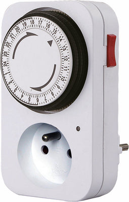 Perel 24-uurs timer, mechanisch, 230 V, 16 A, 3680 W, Franse aarding type E, wit