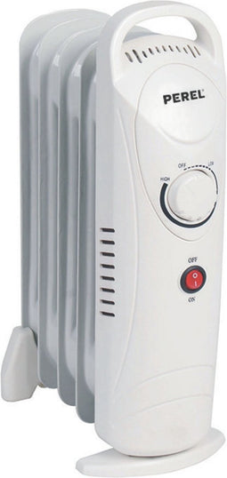 Perel 700W Olieradiator met 7 ribben, instelbare thermostaat, handvat, wielen, oververhittings- en omvalbeveiliging, geruisloze en energiezuinige ruimteverwarmer voor kamers tot 15 m², wit